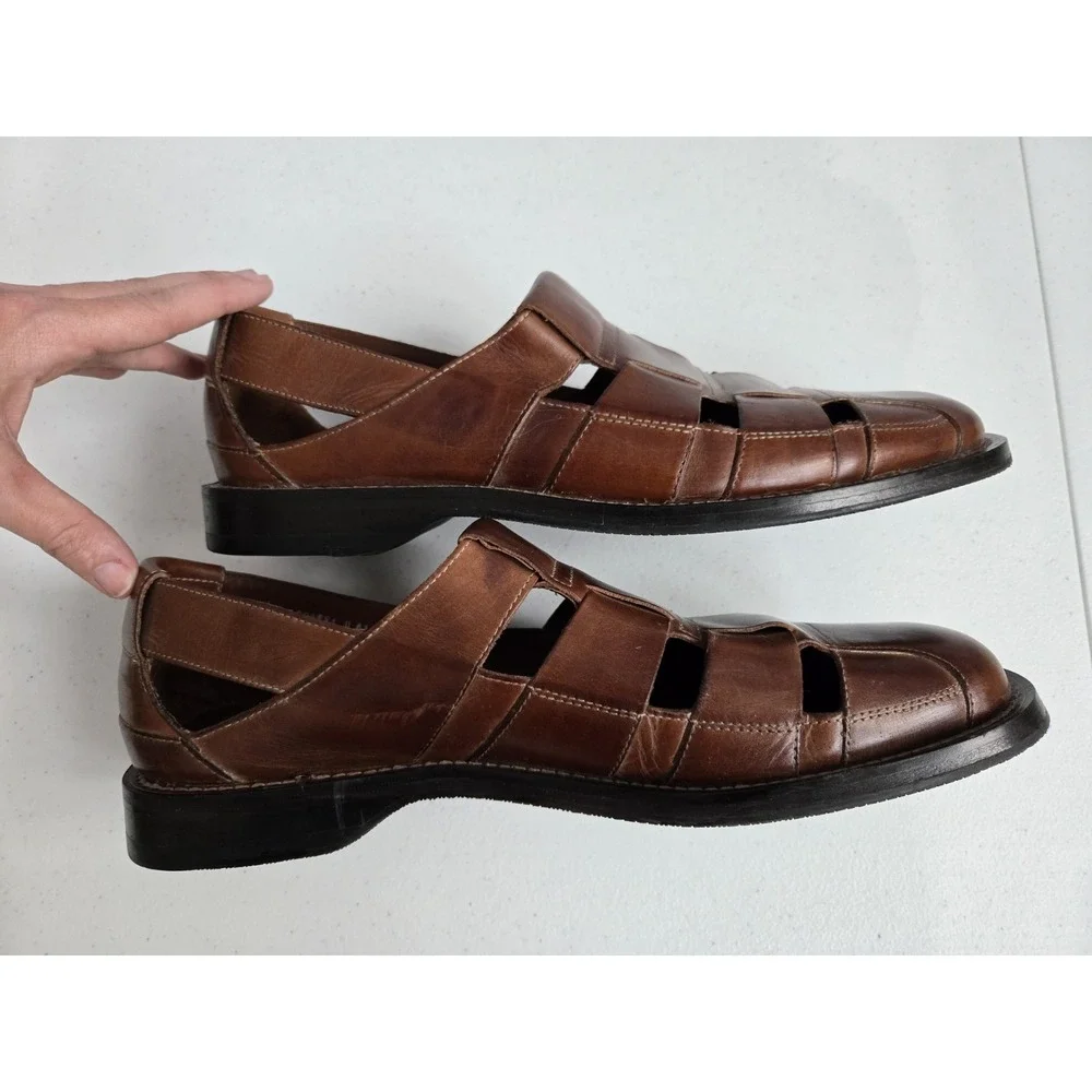 Cole Haan Men's Size 11M Brown‎ Leather Basket Fisherman Sandle Slip On